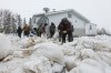 Sandbags are placed around a home at Peguis First Nation, Man., on Thursday, April 16, 2026. Manitoba Premier Wab Kinew assisted the Peguis community sandbag to protect against potential flooding from the Fisher River.  THE CANADIAN PRESS/John Woods