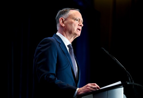Minister of National Defence David J. McGuinty delivers remarks at Nokia’s Canada headquarters in Ottawa on Wednesday, April 15, 2026. THE CANADIAN PRESS/Spencer Colby