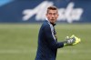 FILE - LA Galaxy goalkeeper Jonathan Klinsmann (33) warms up prior to an MLS soccer match against the Portland Timbers on May 22, 2021, in Portland, Ore. (AP Photo/Amanda Loman, File)