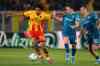 Lecce's Oumar Ngom, left, and Fiorentina's Nicolò Fagioli, center, in action during an Italian Serie A soccer match between Lecce and Fiorentina in Lecce, Italy, Monday, April 20, 2026. (Giovanni Evangelista/LaPresse via AP)