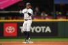 Seattle Mariners' Brendan Donovan gives a thumbs-up after hitting a double against the Houston Astros during the fourth inning of a baseball game, Monday, April 13, 2026, in Seattle. (AP Photo/Lindsey Wasson)