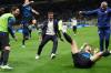 Inter Milan's head coach Cristian Chivu celebrates after Inter Milan's Petar Sucic scored his side's third goal during the Italian Cup, return-leg soccer match between Inter Milan and Como, in Milan, Italy, Tuesday, April 21, 2026. (AP Photo/Luca Bruno)