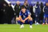 Leicester City's Jannik Vestergaard reacts after the English Championship soccer match against Hull City in Leicester, England, Tuesday April 21, 2026. (Jacob King/PA via AP)
