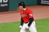 Cleveland Guardians' Chase DeLauter celebrates his three-run triple in the eighth inning of a baseball game against the Houston Astros in Cleveland, Tuesday, April 21, 2026. (AP Photo/David Richard)