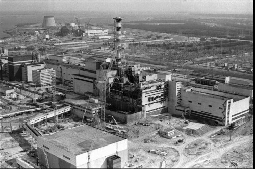 FILE - The Chernobyl nuclear plant is seen in an aerial view, showing the damage from an explosion and fire on April 26, 1986, that sent a radioactive plume over Europe. (AP Photo/ Volodymyr Repik, File)