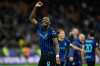 Inter Milan's Marcus Thuram celebrates after the Italian Cup, return-leg soccer match between Inter Milan and Como, in Milan, Italy, Tuesday, April 21, 2026. (AP Photo/Luca Bruno)