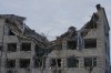 A damaged building is seen following Russia's missile attack in Kyiv, Ukraine, Thursday, April 16, 2026. (AP Photo/Efrem Lukatsky)