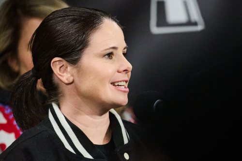 Northern Super League founder Diana Matheson speaks to media ahead of the 2025 NSL final in Toronto, on Saturday, Nov. 15, 2025. THE CANADIAN PRESS/Sammy Kogan