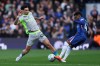 Manchester City's Nico O'Reilly, left, and Chelsea's Estevao fight for the ball during the Premier League soccer match between Chelsea and Manchester City in London, Sunday, April 12, 2026. (AP Photo/Ian Walton)