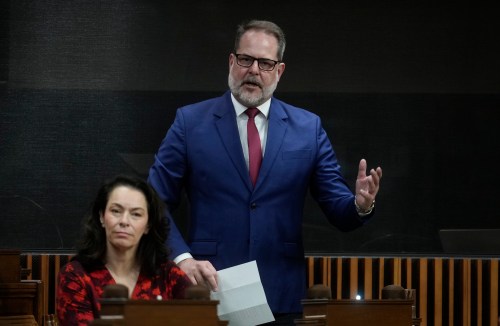 NDP MP for Rosemont-La Petite-Patrie Alexandre Boulerice rises during question period on Parliament Hill in Ottawa on Friday, April 17, 2026. THE CANADIAN PRESS/Adrian Wyld