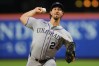 Colorado Rockies' Michael Lorenzen (24) pitches during the second inning of a baseball game against the New York Mets Friday, April 24, 2026, in New York. (AP Photo/Frank Franklin II)