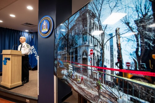 Montreal Police Chief Inspector David Shane speaks to reporters on Wednesday, March 18, 2026 about an investigation into a deadly 2023 fire at an Old Montreal heritage property. THE CANADIAN PRESS/Christopher Katsarov