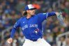 Blue Jays pitcher Kevin Gausman (34) throws a pitch against the Cleveland Guardians during a Major League Baseball game in Toronto on April 25, 2026. THE CANADIAN PRESS/Chris Young