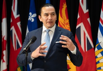 Manitoba Premier Wab Kinew speaks with reporters before the First Ministers Meeting in Ottawa, Thursday, Jan. 29, 2026.  THE CANADIAN PRESS/Adrian Wyld
