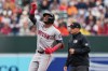Boston Red Sox' Ceddanne Rafaela, left, celebrates after hitting a double during the second inning of a baseball game against the Baltimore Orioles, Sunday, April 26, 2026, in Baltimore. (AP Photo/Stephanie Scarbrough)