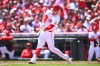 Cincinnati Reds' Nathaniel Lowe hits a solo home run during the second inning of a baseball game against the Detroit Tigers in Cincinnati, Sunday, April 26, 2026. (AP Photo/Ben Jackson)