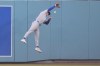 Chicago Cubs center fielder Pete Crow-Armstrong can't get to a ball hit for a double by Los Angeles Dodgers' Alex Freeland during the fifth inning of a baseball game Saturday, April 25, 2026, in Los Angeles. (AP Photo/Mark J. Terrill)