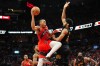Toronto Raptors forward Scottie Barnes (4) jumps towards the basket as Cleveland Cavaliers centre Jarrett Allen (31) defends during second half NBA playoff basketball action in Toronto on Sunday, April 26, 2026. THE CANADIAN PRESS/Frank Gunn