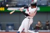 Cleveland Guardians' Daniel Schneemann hits a broken bat single in the second inning of a baseball game against the Tampa Bay Rays in Cleveland, Wednesday, April 29, 2026. (AP Photo/Sue Ogrocki)