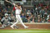 Atlanta Braves' Matt Olson (28) hits a single during the fourth inning of a baseball game Wednesday, Apr. 29, 2026, in Atlanta. (AP Photo/Brynn Anderson)