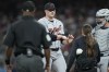 Detroit Tigers pitcher Tarik Skubal (29) rubs his arm during the seventh inning of a baseball game against the Atlanta Braves Wednesday, Apr. 29, 2026, in Atlanta. (AP Photo/Brynn Anderson)