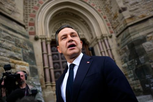 File photo -- Conservative Leader Pierre Poilievre participates in a media availability outside West Block on Parliament Hill in Ottawa, on Wednesday, April 29, 2026. THE CANADIAN PRESS/Justin Tang