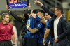 Inter Milan's Marcus Thuram, centre, is replaced by teammate Inter Milan's Lautaro Martinez, centre right, during a Serie A soccer match between Inter Milan and Parma, in Milan, Italy, Sunday, May 3, 2026. (AP Photo/Luca Bruno)