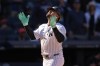 New York Yankees' Jasson Domínguez reacts after hitting a two-run home run during the eighth inning of a baseball game against the Baltimore Orioles, Sunday, May 3, 2026, in New York. (AP Photo/Seth Wenig)