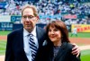 FILE - New York Yankees broadcasters John Sterling and Suzyn Waldman pose during a retirement ceremony for Sterling before a baseball game against the Tampa Bay Rays at Yankee Stadium in New York, April 20, 2024. (AP Photo/Noah K. Murray, file)