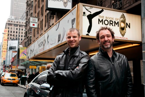 FILE - In this March 16, 2011 photo, Trey Parker, right, and Matt Stone, co-creators of the Broadway show 