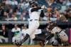 New York Yankees' Aaron Judge hits a two-run home run during the first inning of a baseball game against Baltimore Orioles, Monday, May 4, 2026, in New York. (AP Photo/Yuki Iwamura)