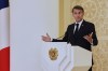 French President Emmanuel Macron addresses a media conference during the EU-Armenia summit at the Presidential Palace in Yerevan, Armenia, Tuesday, May 5, 2026. (AP Photo/Anthony Pizzoferrato)