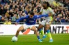 Everton's Iliman Ndiaye, left, and Manchester City's Antoine Semenyo fight for the ball during the Premier League soccer match between Manchester City and Everton in Liverpool, England, Monday, May 4, 2026. (AP Photo/Dave Thompson)