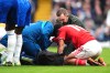 Nottingham Forest's Morgan Gibbs-White receives treatment for a head injury during the English Premier League soccer match between Chelsea and Nottingham Forest in London, Monday, May 4, 2026. (John Walton/PA via AP)