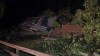 In this frame grab from video taken by WDAM, damaged trees and a house or structure following a storm that tore through part of Lamar County, Mississippi, Wednesday, May 6, 2026. (WDAM via AP)