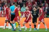 Bayern's Konrad Laimer gestures during the Champions League semifinal second leg soccer match between Bayern Munich and Paris Saint Germain in Munich, Germany, Wednesday, May 6, 2026. (AP Photo/Matthias Schrader)