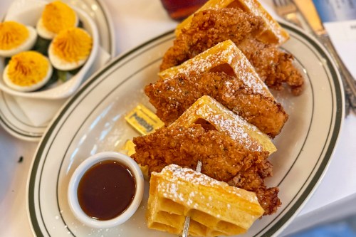 A recipe for chicken and waffles is displayed at The Shed at Mohegan Sun in Uncasville, Conn., on Jan. 25, 2026. (Katie Workman via AP)