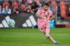 Inter Miami's Lionel Messi (10) takes a free kick against Toronto FC during second half MLS action in Toronto, on Saturday, Sept. 27, 2025. THE CANADIAN PRESS/Sammy Kogan