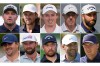 FILE - This combo of file photos show the top golfers at the PGA Championship golf tournament at Aronimink Golf Club in Newtown Square, Pa. Top row, from left, Bryson DeChambeau, Tommy Fleetwood, Cameron Young, Rory McIlroy and Jon Rahm. Bottom row, from left, Chris Gotterup, Cameron Young, Xander Schauffele, Scottie Scheffler and Jordan Spieth. (AP Photo/File)