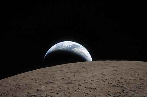 The Artemis II crew captured this view of an Earthset on Monday, April 6, 2026, as they flew around the Moon. (NASA / The Associated Press)