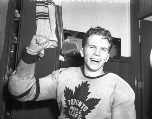 Bill Barilko is seen celebrating in the dressing room after scoring the Stanley Cup-winning goal, a moment revisited in 'Frozen in Time: The Bill Barilko Story,' a new documentary examining the legend and mystery surrounding the Toronto Maple Leafs player. THE CANADIAN PRESS/Handout — Hockey Hall of Fame, Michael Burns Sr. (Mandatory Credit)