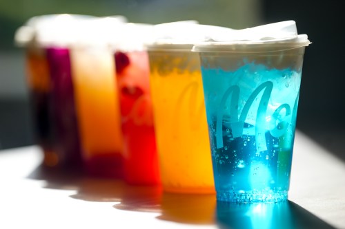 A selection of McDonalds new beverages, dirty sodas, refreshers and 