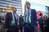 FIFA vice president and CONCACAF president Victor Montagliani, left, and B.C. Premier David Eby talk during the launch of the FIFA World Cup trophy tour, in Vancouver, on Friday, April 10, 2026. THE CANADIAN PRESS/Darryl Dyck