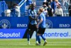 CF Montreal's Prince Owusu, left, celebrates with teammate Matty Longstaff (8) after scoring against New York City FC during first half MLS soccer action in Montreal, Saturday, April 25, 2026. THE CANADIAN PRESS/Graham Hughes