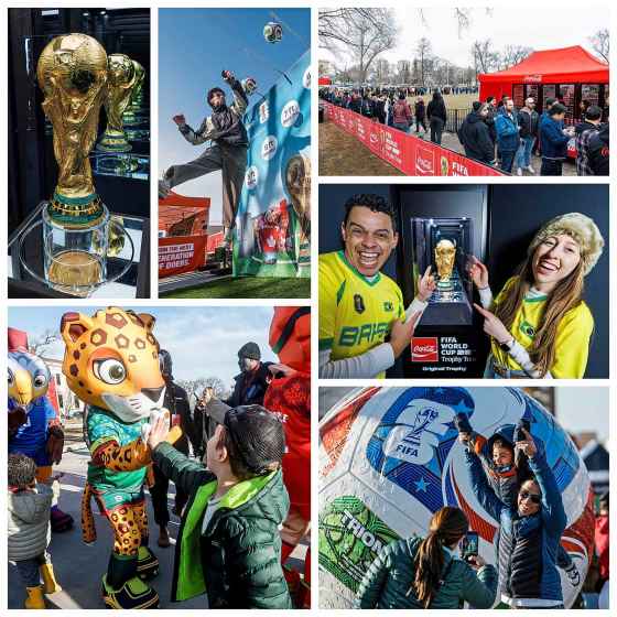Hundreds of local fútbol fans gathered at Memorial Park Monday to take in the FIFA World Cup Trophy Tour. The trophy, which is travelling around the continent, will be the end-all and be-all of 48 countries when the World Cup begins in Canada, U.S. and Mexico on June 11. (Photos by Mike Deal / Free Press)