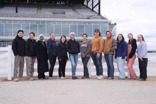 Jason Halstead / Assiniboia Photo
                                HBPA 2026 Racehorse Groom Training Program graduates (from left): Chanbin Lee, Kyunga Lee, Ediwa Mansour, Jocelyn Kotchon, Wren Dunham, Kseniia Lytvynenko, Latanya Segismundo, Carl Bernd, Johannah Minty, Olivia Grehan, Kaelen Wiles and Eliza McIntyre at Assiniboia Downs.