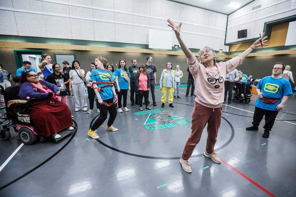 JOHN WOODS / FREE PRESS
                                Brenda Gorlick (front) leads a rehearsal for AIM 4 All&rsquo;s first public performance, a revue of musical numbers from family favourites such as Toy Story and Frozen.