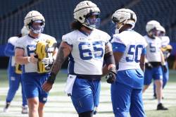 Ruth Bonneville / FREE PRESS
                                Winnipeg Blue Bombers offensive lineman Tui Eli (65) is gearing up for his sixth season with the club. Eli signed a two-year extension with the Blue and Gold this past off-season.