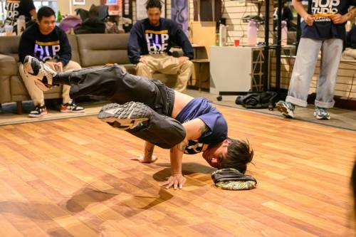 Mike Sudoma / Free Press
                                Bryce Vendicacion works on a routine during a class at 393 Studios.