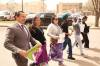 Tim Smith/The Brandon Sun Manitoba Premier Wab Kinew walks with other participants in the Moose Hide Campaign Community Walk in Brandon on Thursday.